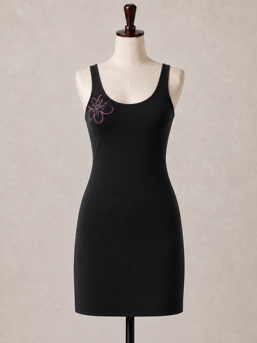 La SENZA Y2K Black Tank Dress with Pink Floral Detail